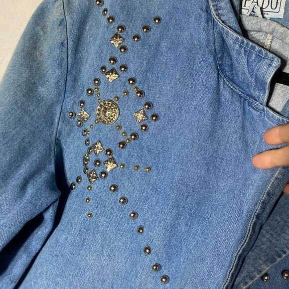 Vintage Pado Oversized Bedazzled Denim Jacket M - Picture 6 of 16